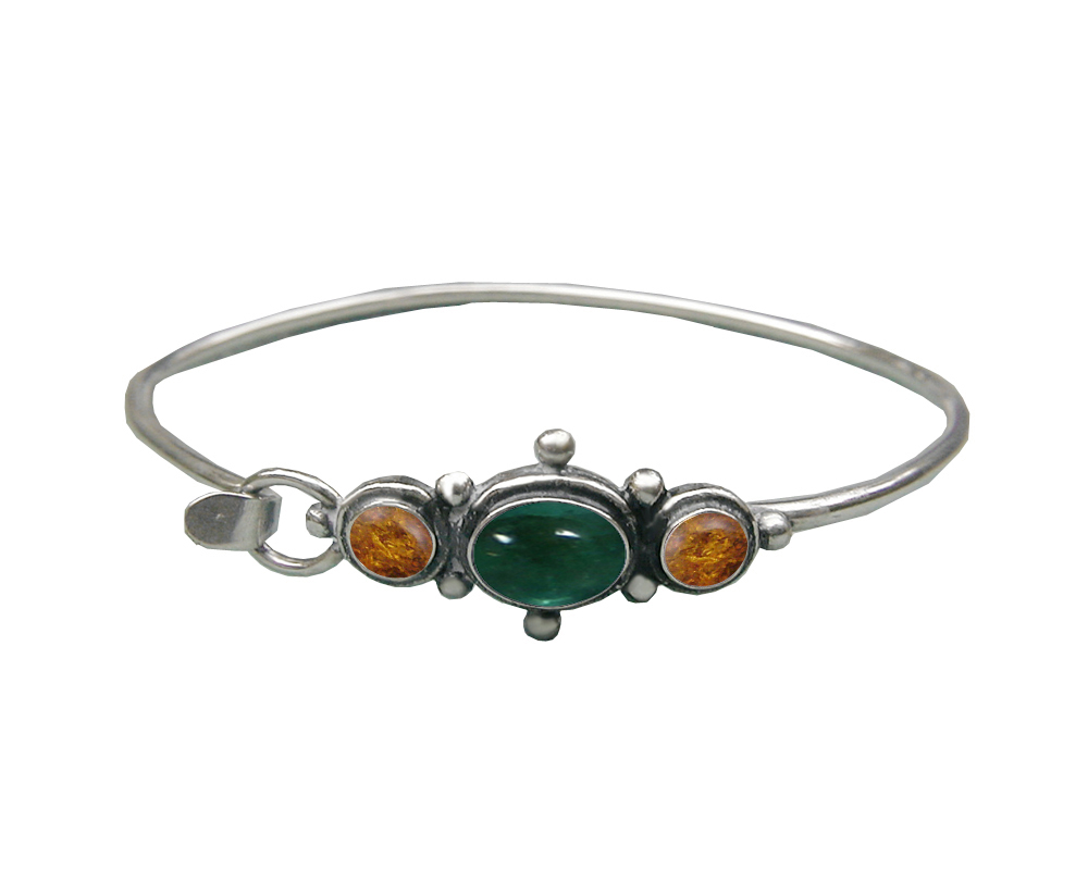 Sterling Silver Strap Latch Spring Hook Bangle Bracelet Fluorite And Amber